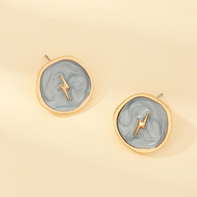 Cute Sweet Moon Star Stud Earrings for Women Korea Style Enamel Round Coin Statement Earrings Party Jewelry: Light Blue