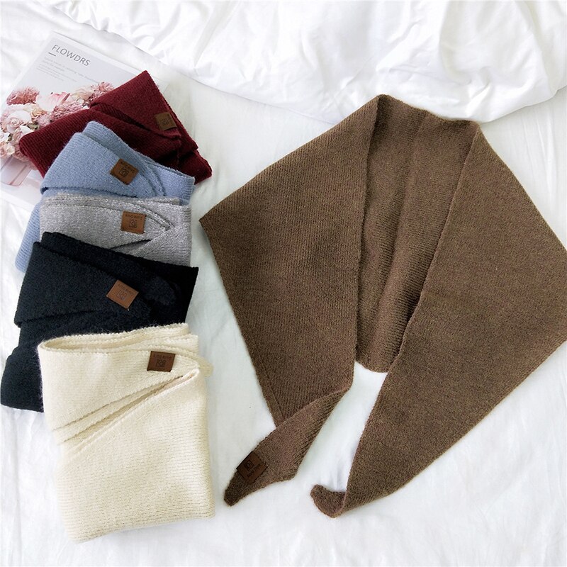 Women's Scarves Wool Knitted Triangle Scarf solid warm Autumn Winter Double-Sided Neckerchief wear Shawl wrap Neck Collar Scarf