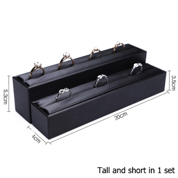 Jewelry Store Black PU Ring Display Holder Riser Jewellery Exhibition Rack Pawn Shop Counter Retail Showcase Stand Organizer: Tall and short