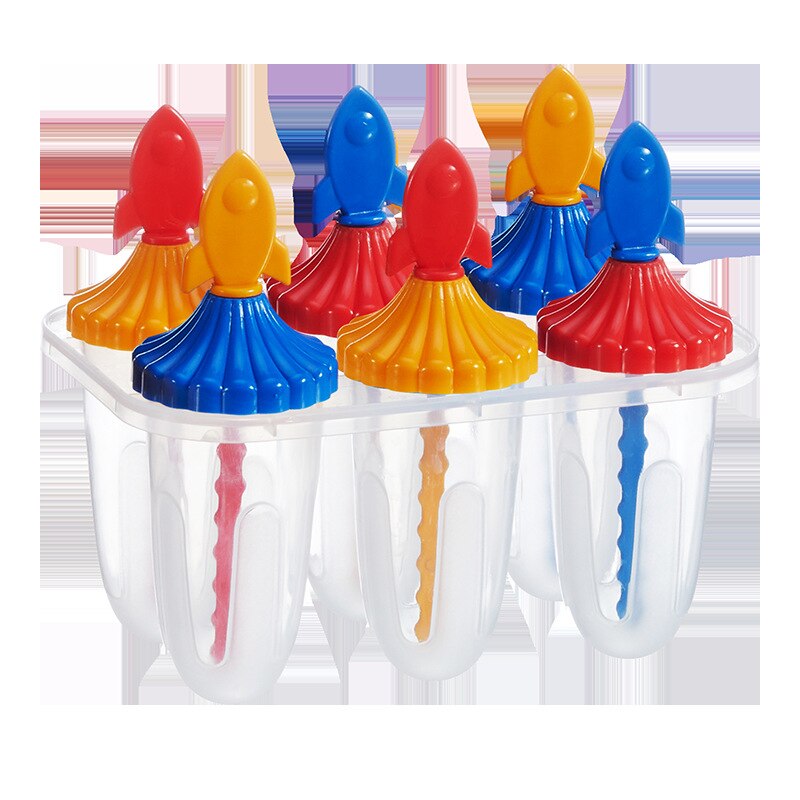 1 Pcs Household Six-hole Plastic Ice Mold Summer Homemade Ice Cream Popsicle Rocket Type Popsicle Mold With Handle