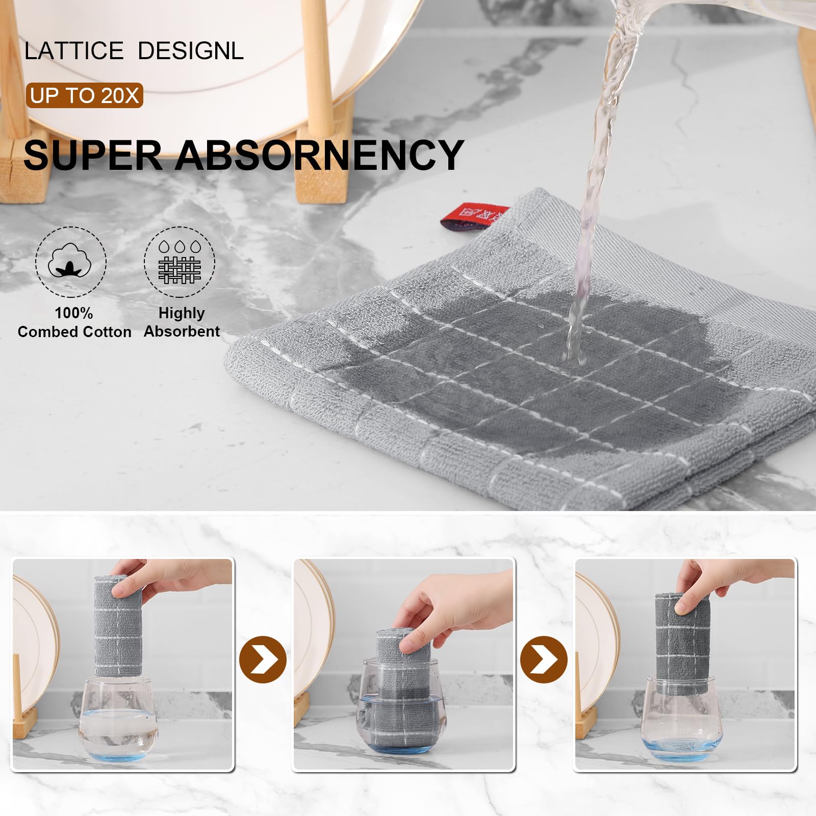 Olanly-toalla de cocina 100% de algodón, paño de limpieza del hogar súper suave y absorbente, trapos para platos diarios reutilizables, paño grueso para platos