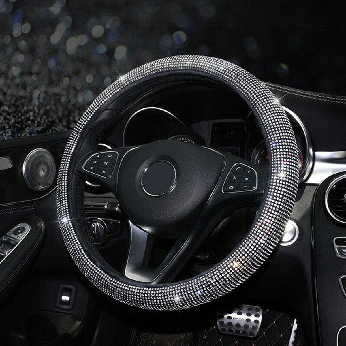 Universel voiture étincelle Bling strass intérieur volant couverture Console centrale coussin appuie-tête oreillers Auto accessoire ensemble: Steering Wheel Cover