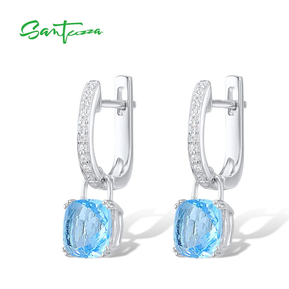 Santuzza Zilveren Oorbellen Voor Vrouwen 925 Sterling Zilveren Dangle Oorbellen Sky Blue Zirconia Brincos Mode-sieraden