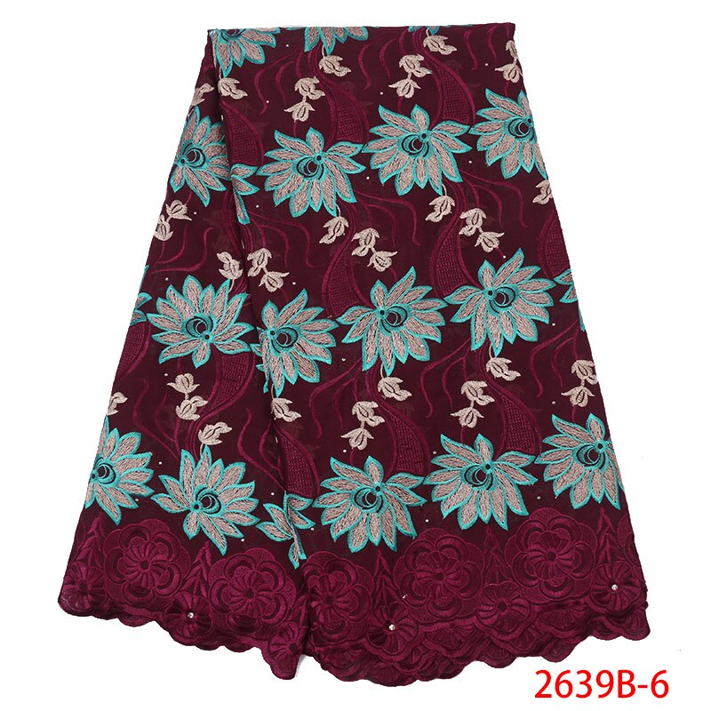 Latest african laces swiss lace dry lace fabrics cotton lace fabric with stones KS2639B-4