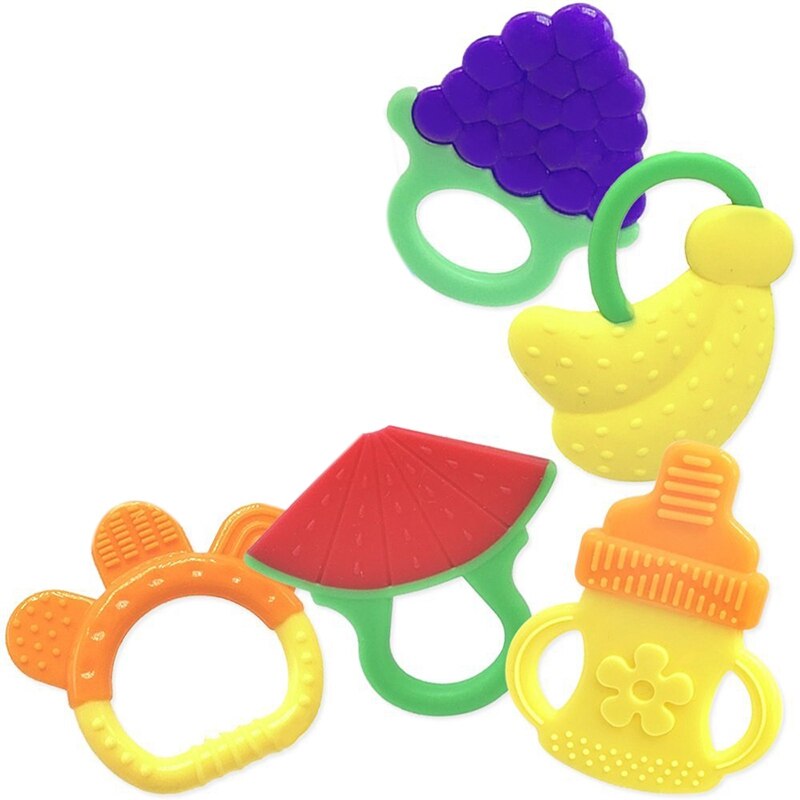 Siliconen baby-bijtspeeltjes 5- pack - bpa-natuurlijk, biologisch, vriezerbestendig bijtspeeltje voor baby's van 3 to tot 12 maanden oud: Default Title
