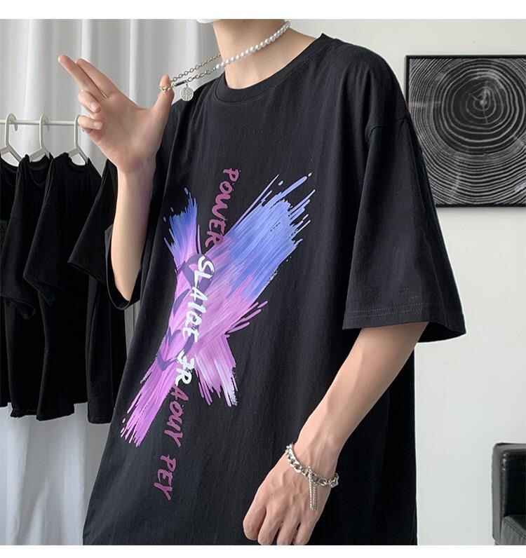 Man kortærmet t-shirt sommer trend print afslappet kortærmet ins japansk stil løs medfølende tshirt