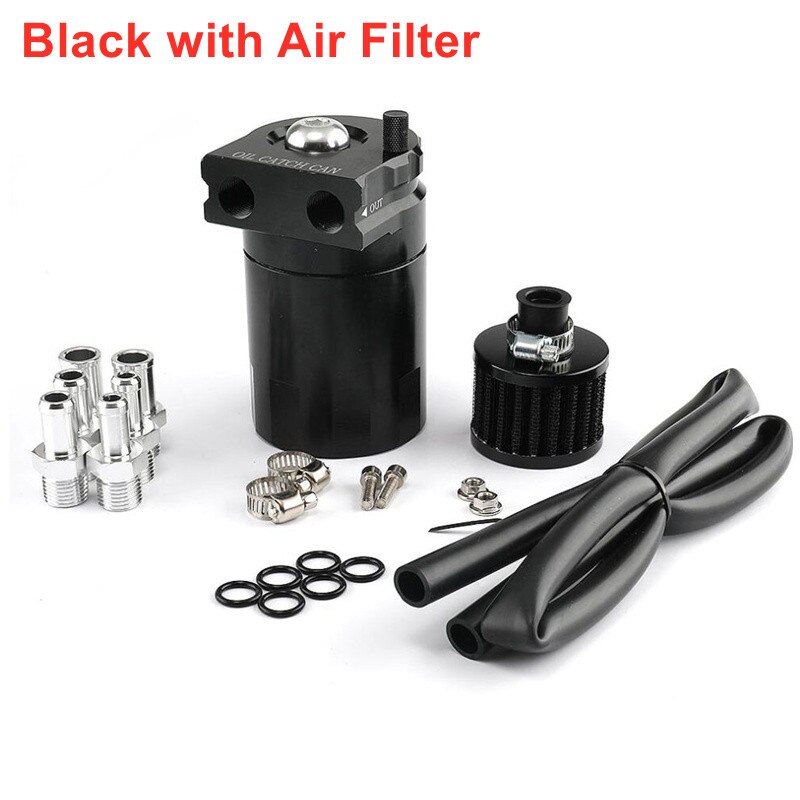 Universal Car Oil Catch Can Tank Kit Baffled Reservoir Fuel Tank 300ml with Parts Air Filter Baffled Tank Aluminum Oil CatchCcan: white