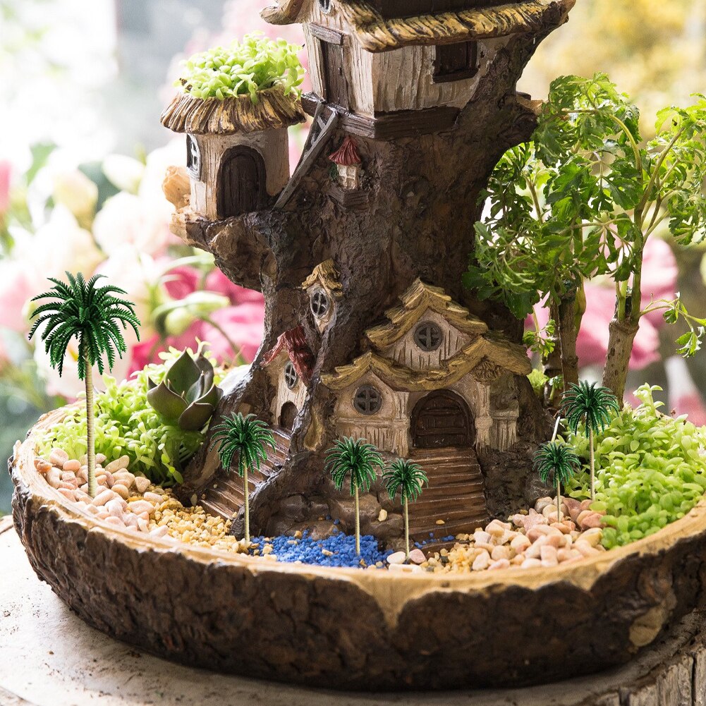 DIY Building Decor Diorama Architectural Model Realistic Sand Table Simulation Coconut Tree Train Scenery Miniature Landscape