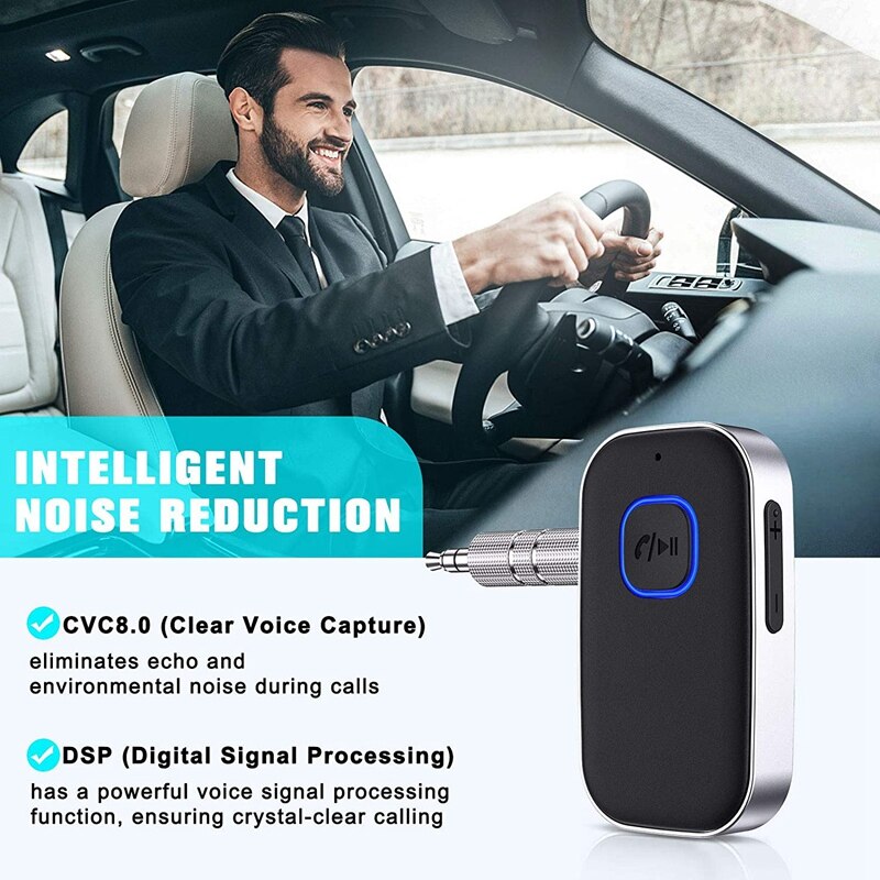 Bluetooth 5.0 Receiver For Car,Noise Cancelling Bluetooth AUX Adapter,Bluetooth Music Receiver For Home Stereo