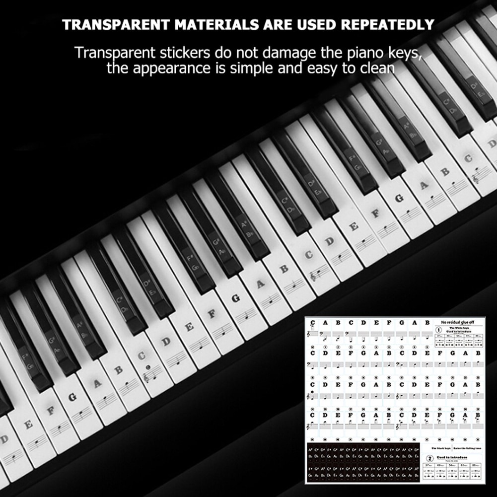 Keyboard Piano Key Note Stickers Musical Enjoyable Instrument Removable Electronic Supplies for 37 49 54 61 88 Keys