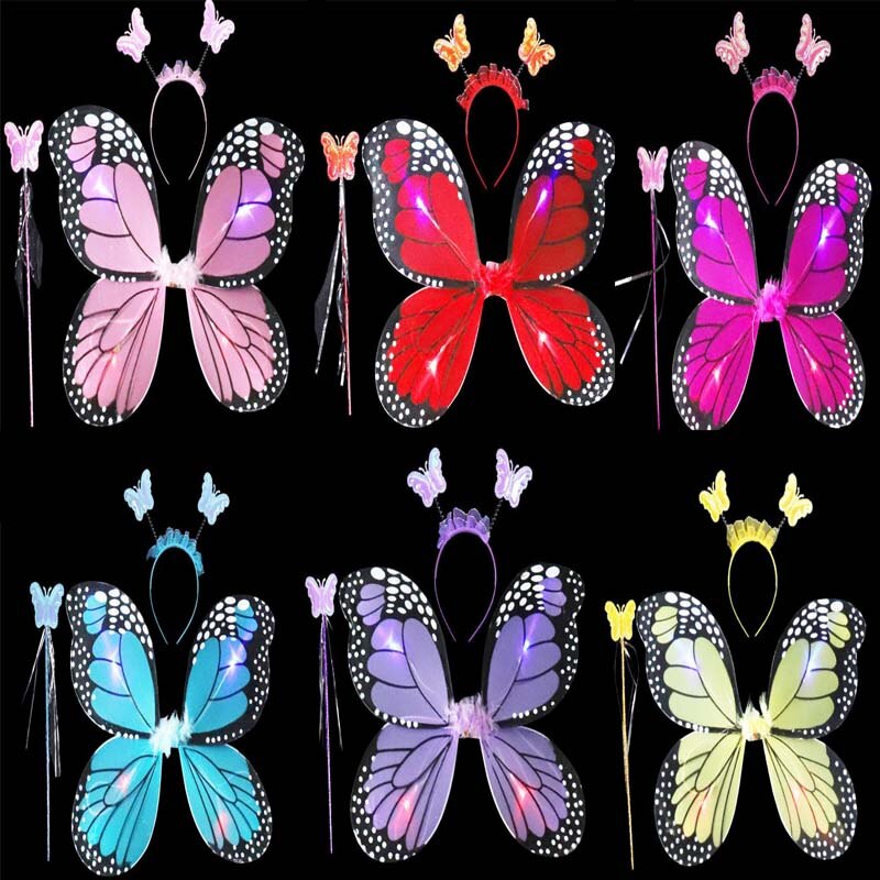 Lumière LED Up papillon aile bandeau fée baguettes jupe enfants princesse Performance Cosplay ensemble lueur fête noël Halloween
