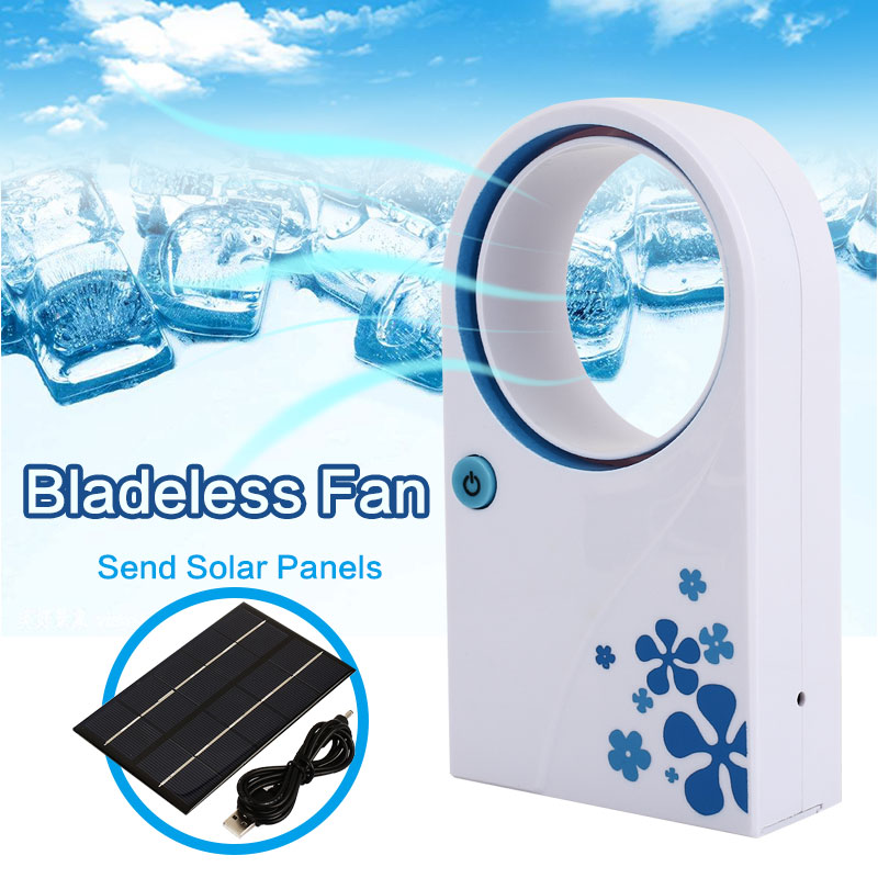 Mini Bladeless Fan Solar Charger Panel USB Ventilation Air Cooler Mini Outdoor Travel Air Cooling Without Vane Fan Outdoor