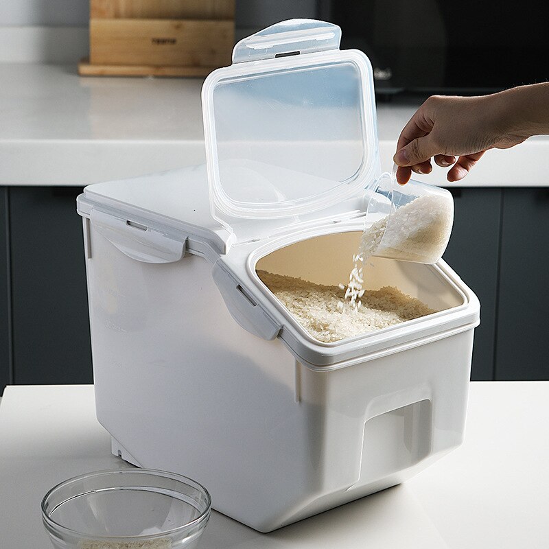 Tanque de arroz de plástico para cocina, caja de almacenamiento de granos sellada a prueba de humedad, contenedor grande de almacenamiento de alimentos para mascotas, antimoho y antioxidación, 10/15Kg