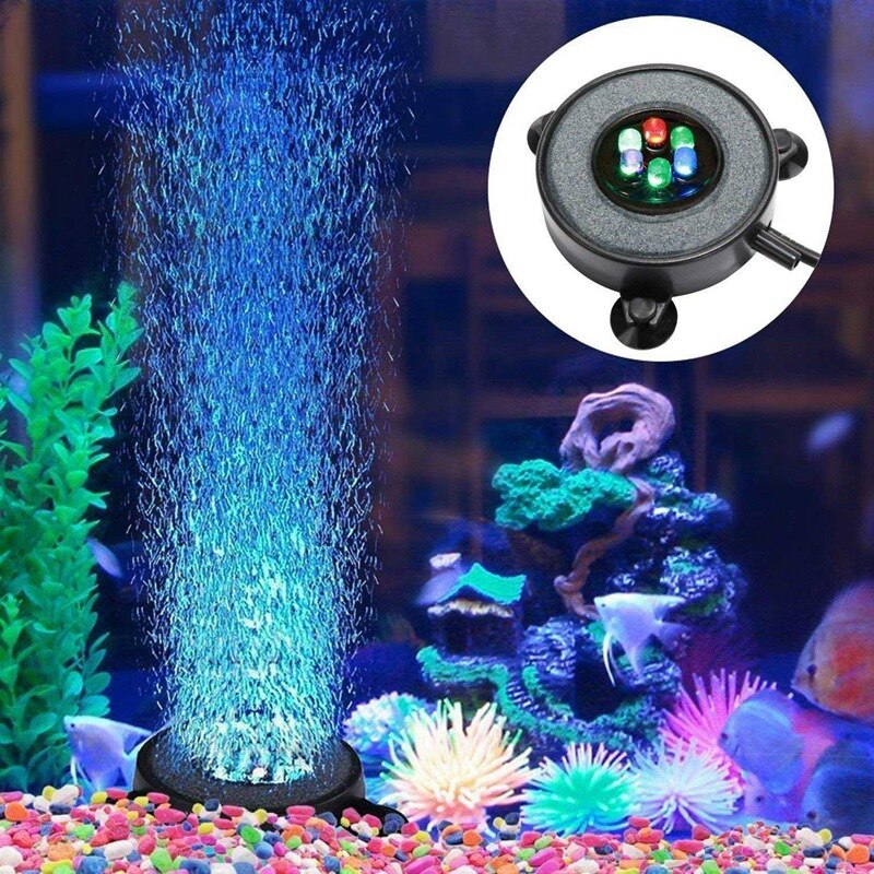 Ledet akvarium luftboble lys akvarium luftgardin boble sten disk med 6 farve skiftende lysdioder: Eu-stik