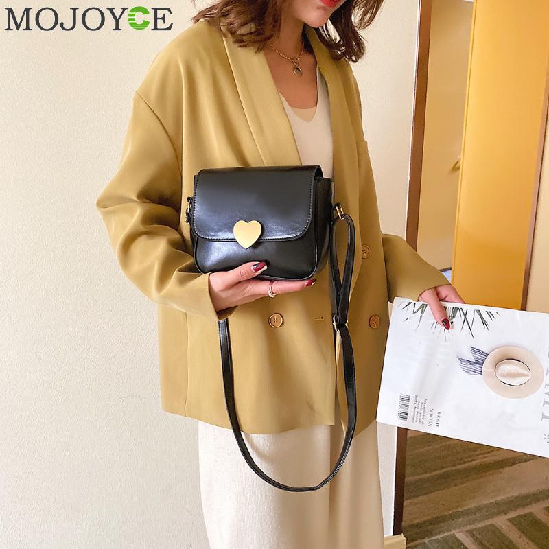 Moda de couro do plutônio ombro saco do mensageiro das mulheres cor sólida crossbody satchel sacos retro metal amor fivela pequenas bolsas