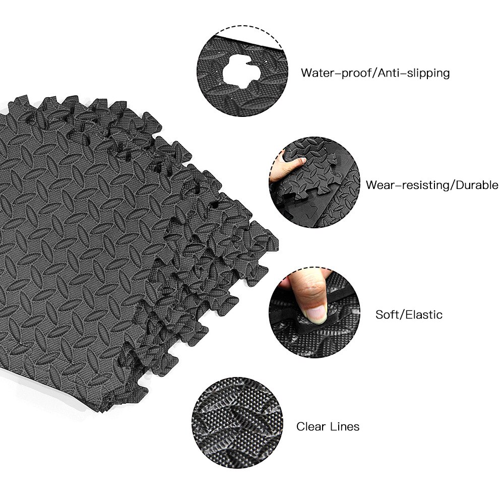 Alfombrillas de goma EVA de grano para suelo de gimnasio, esteras de empalme, alfombras de retazos, amortiguación gruesa de salones de fitness, 30x30 cm, 12 unidades