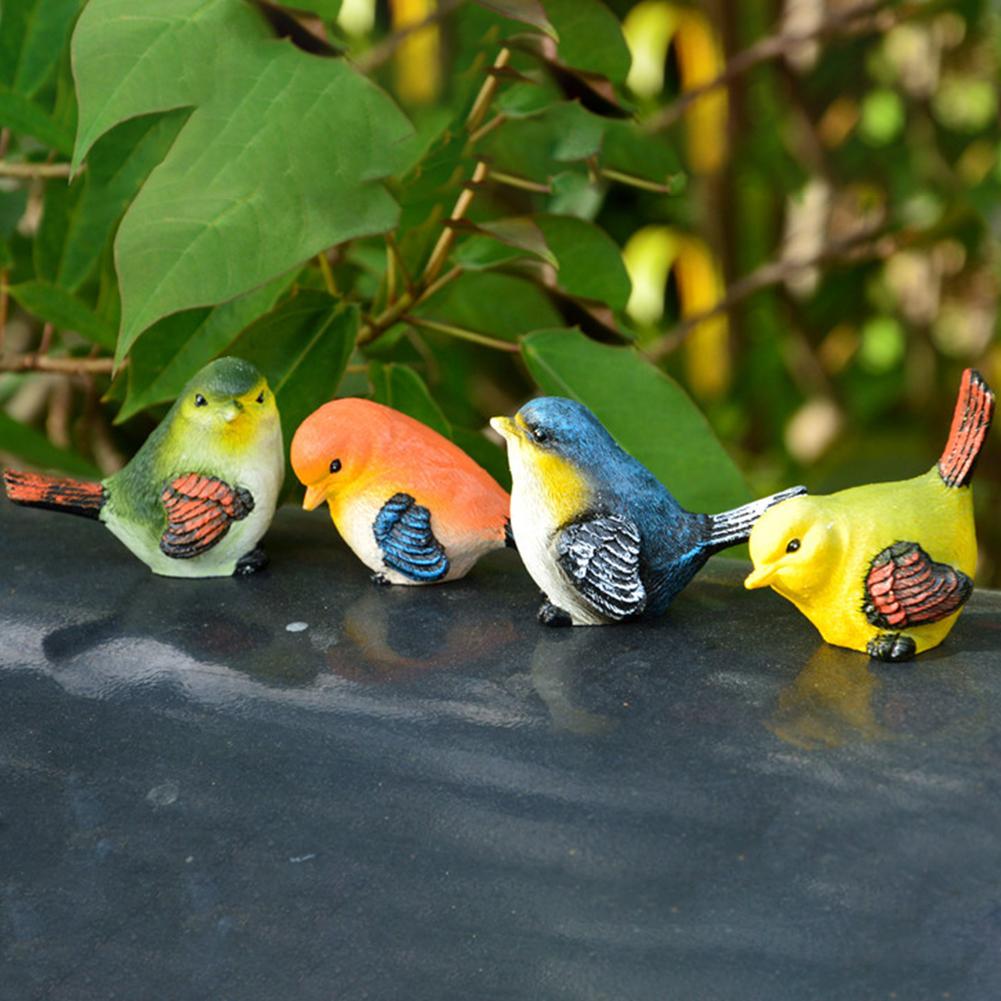 Simulation 4PCS Resin Birds Figurines Mini Birds Ornament for Home Garden Decoration Garden Supplies