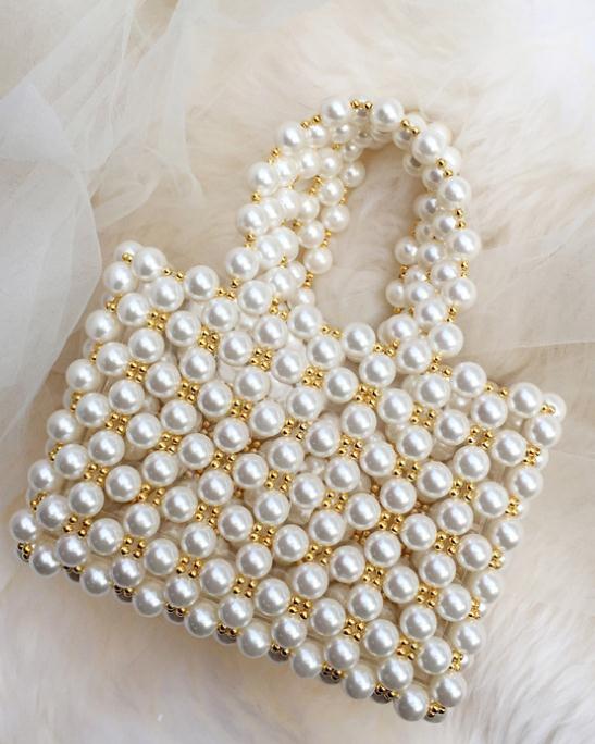 Vrouwen Parel Kralen Draagtas Acryl Clear Box Handtas Voor Vrouwen Party Vintage Kleine Avondtassen Luxe Strand sac: 20x15cm