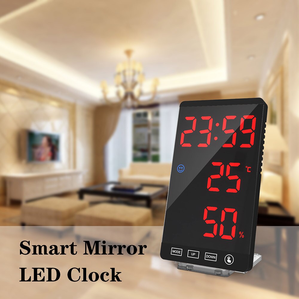 Digital Alarm Clock LED Mirror Electronic Clock Large LCD Display Clocks Noiseless Digital Table Clock With Temperature Calendar