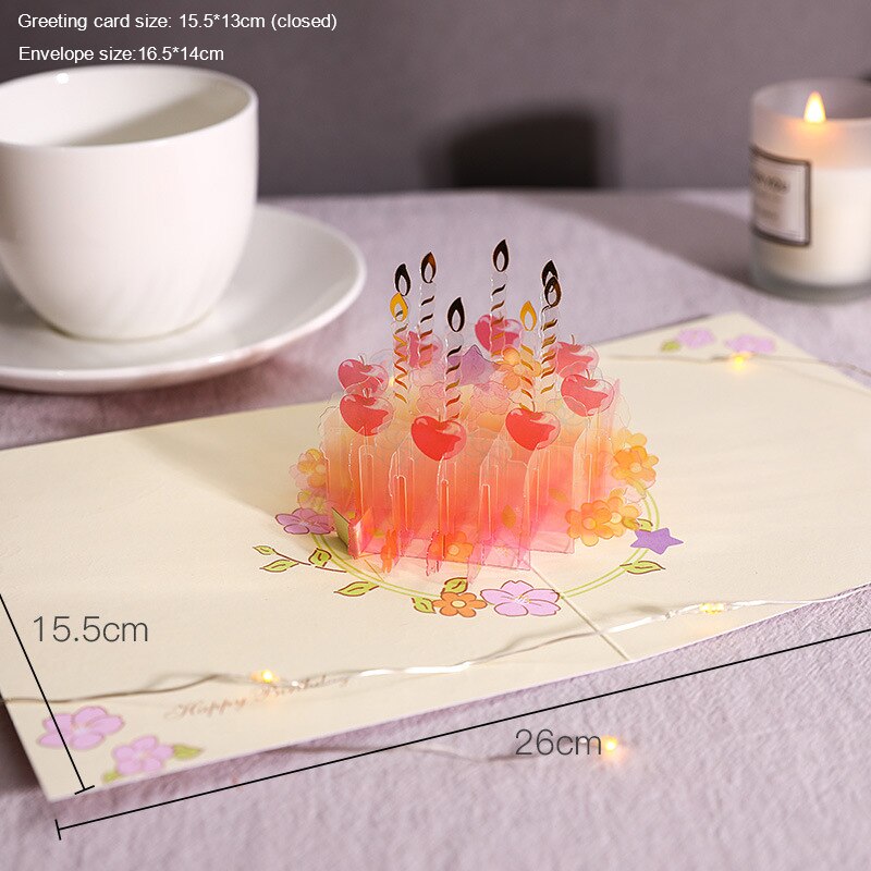 3D powitanie urodziny ciasto karty Pop-Up z kopertą dla dziewczyny dzieci przyjaciel rodzina błogosławieństwo pocztówka urodziny ręcznie robione prezenty: 9