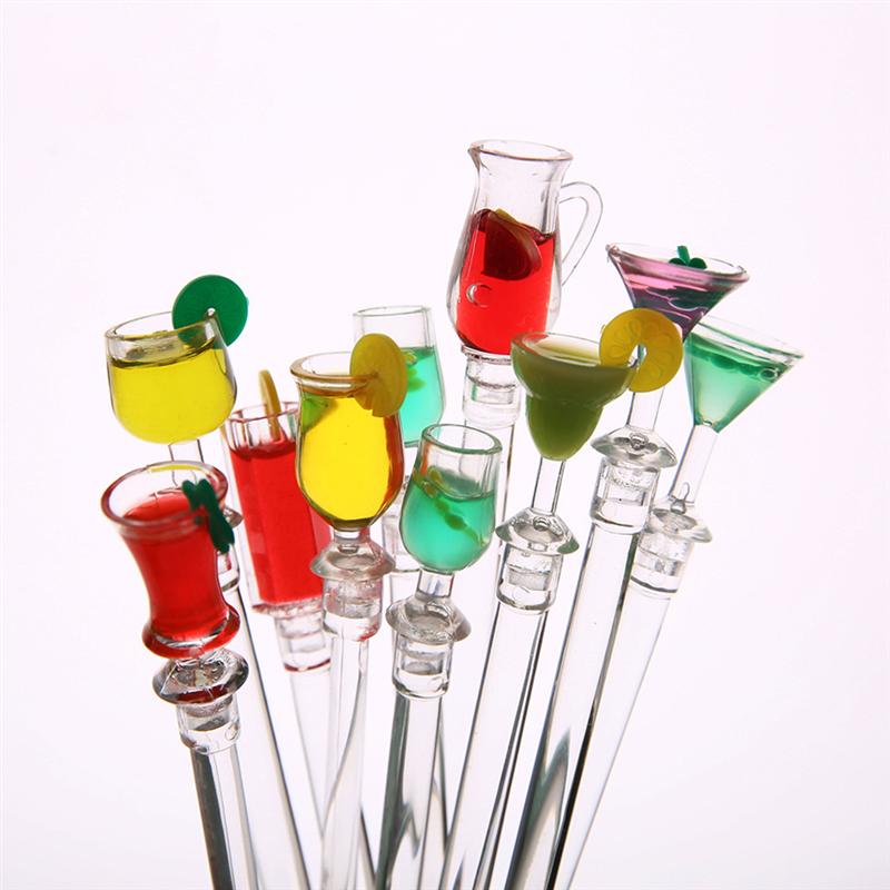 Mélangeur de boissons pour Cocktail, bâtons de mélange colorés, en forme de verre de vin, en acrylique, agitateur pour Bar, 10 pièces