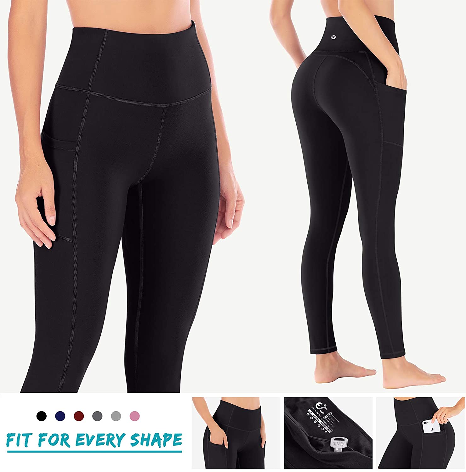 Leggings mit Handytasche Sporthose Damen High Waist Sport Leggings Yogahose Damen Blickdicht Laufhose