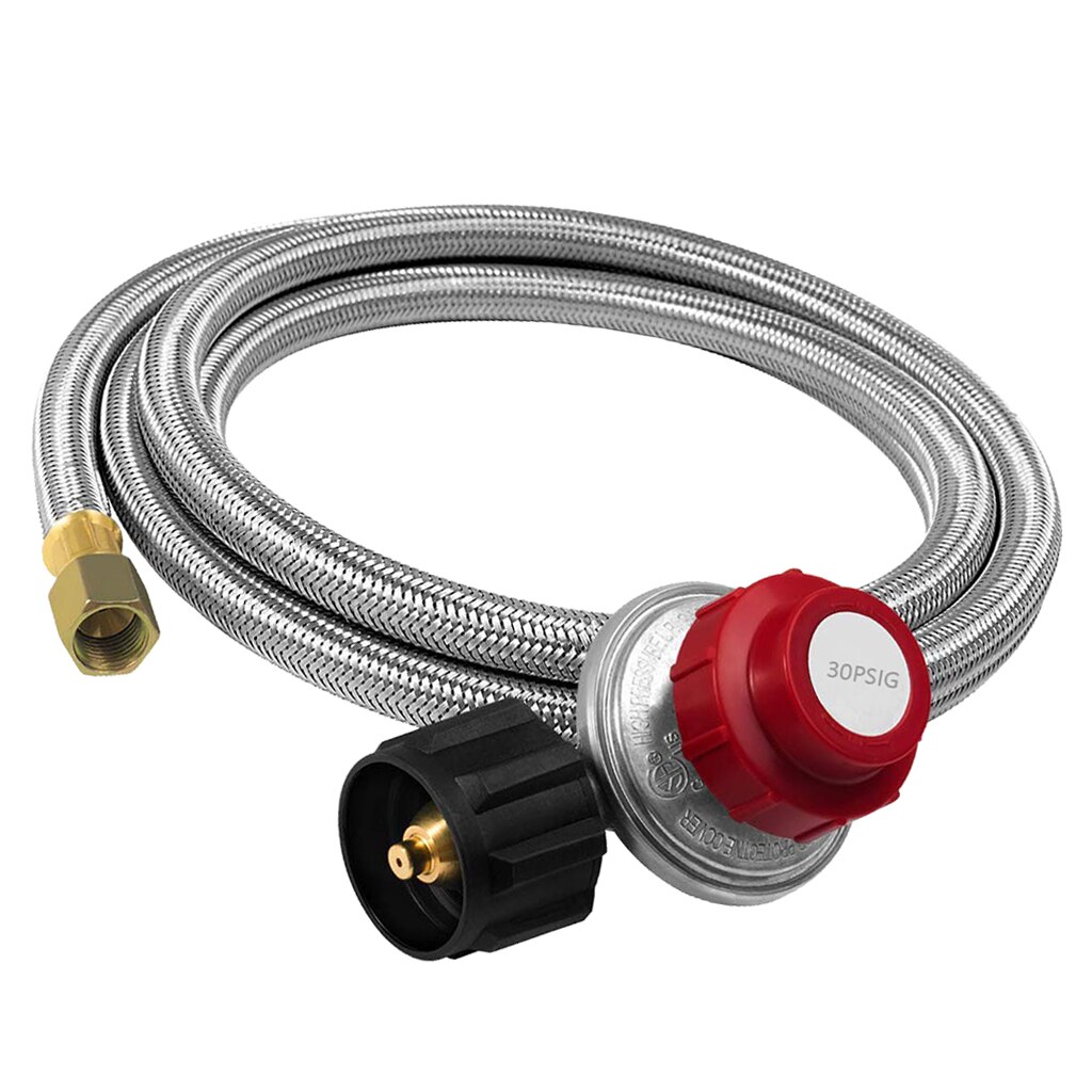 Stainless Braided Adjustable Propane Regulator W/ 4ft Hose QCC1/Type 1, fits most gas grill, propane smoker, fire pit
