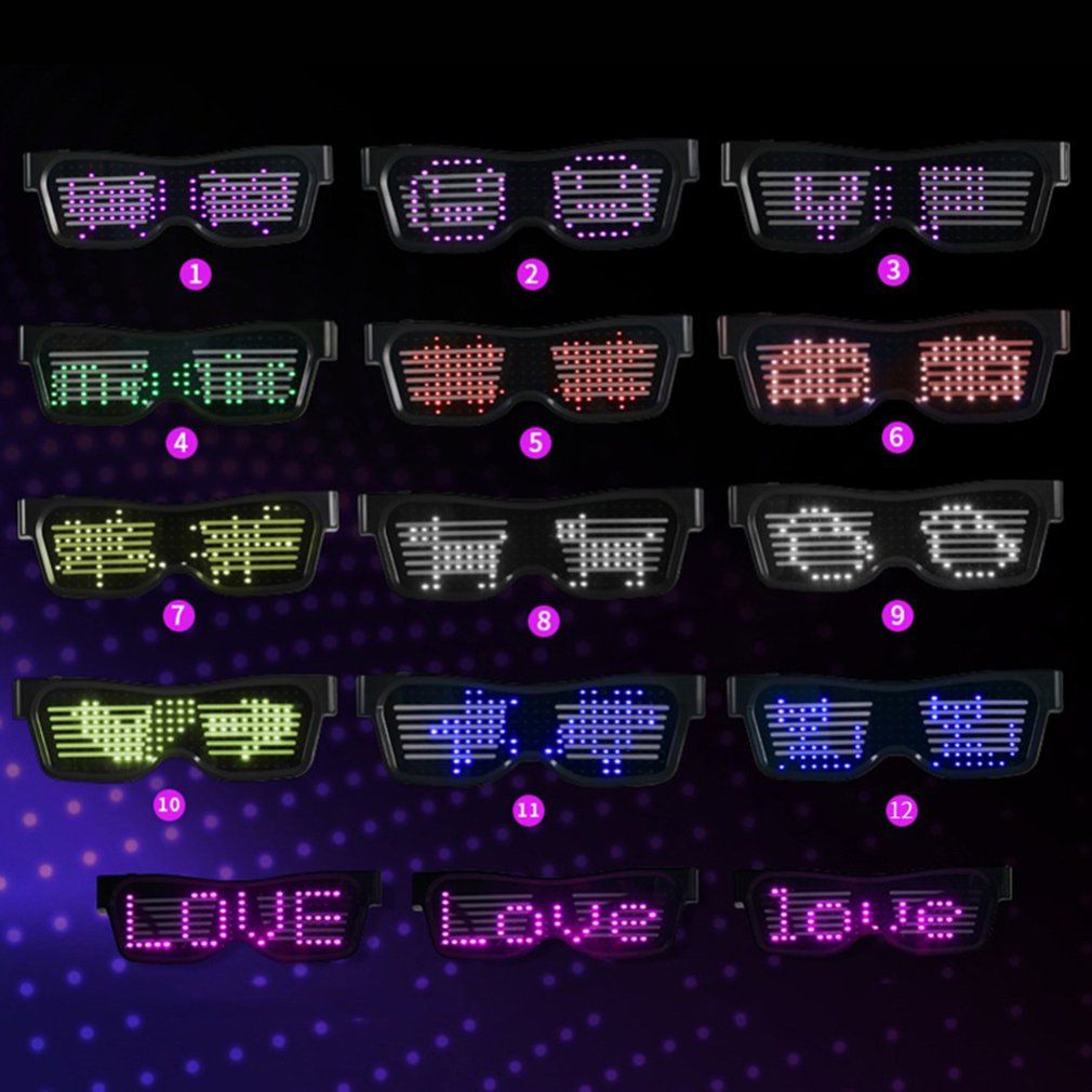 Magic Bluetooth Led Glasses DIY APP control BT Wireless Connection Illuminating Glasses Multilingual Quick Flash led USB Charge