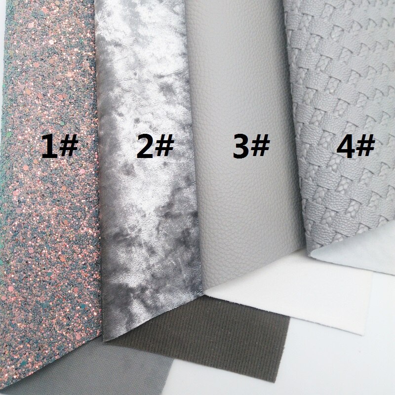 GREY Glitter Fabric, Weaving Faux Leather Fabric, Litchi Synthetic Leather Sheet For Bows A4 Size 8"x11" Twinkling Ming XM122