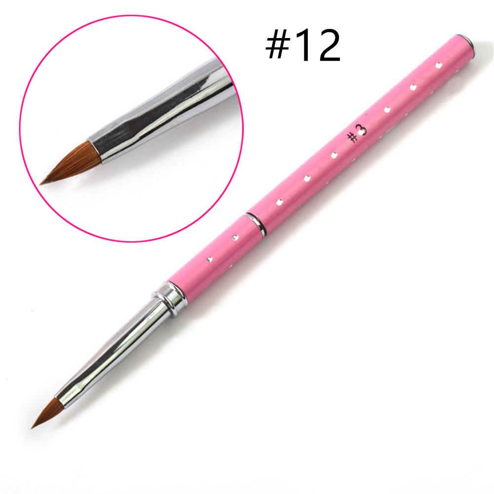 Pink Portable Lightweigt Slim Nail Art Acrylic Brush Metal Handle with Diamond Kolinsky Magic Hair Pencil for DIY Nail Art: 12