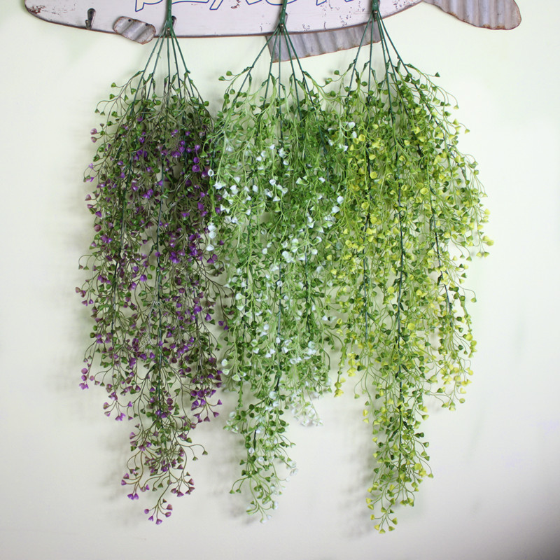 Planta Artificial colgante en 3 colores + Mini cesta de flores de mimbre para pared, accesorios para decoración del hogar, decoración del balcón