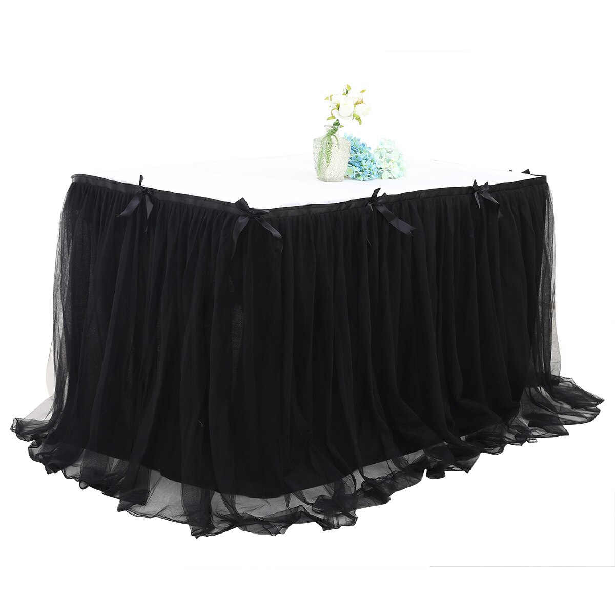 Tutu Tulle Table Skirt Tableware Lace Cover Baby Shower Home Decor Table Skirting Birthday Party decor Wedding table petticoat: Black