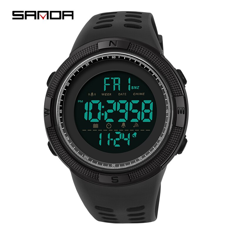 Sanda men's electronic watch sports watch casual men's watch men's electronic watch to send boys: black