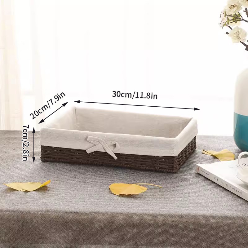 Papieren Touw Geweven Opbergmand Desktop Organizer Cosmetica Opbergcontainer Speelgoed Diversen Opbergdoos Picknick Fruit Snackmand: Bordeaux