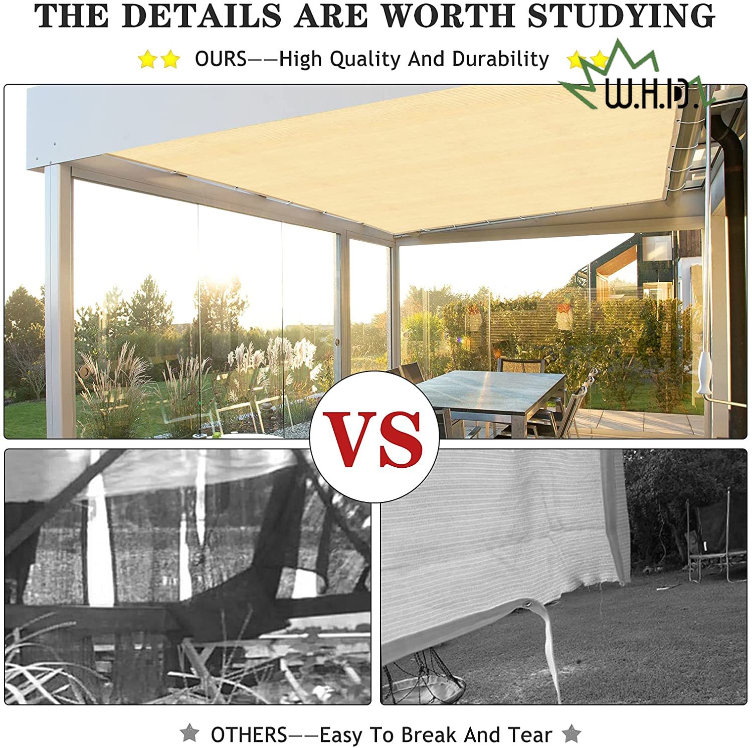 Privacy Fence Screen Fence in Beige 95% Blockage Windscreen Outdoor Mesh Fencing Cover Netting for Outdoor Patio Garden