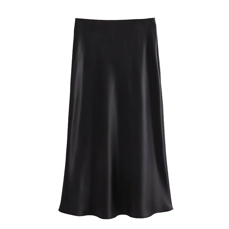 ONKOGENE Satin Midi Frauen Rock Mittlere Taille Falten Dame Rock 2024 Frühling Sommer Neue Elegante Casual Büro Frauen Kleidung