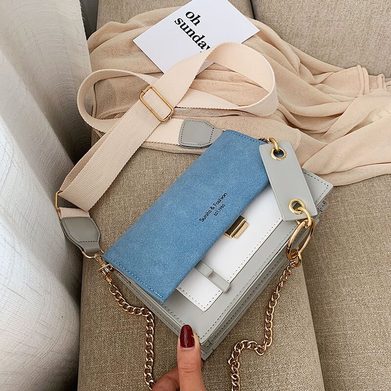 Scrub Leather Contrast Color Crossbody Bags For Women Chain Messenger Shoulder Bag Ladies Purses and Handbags Cross Body