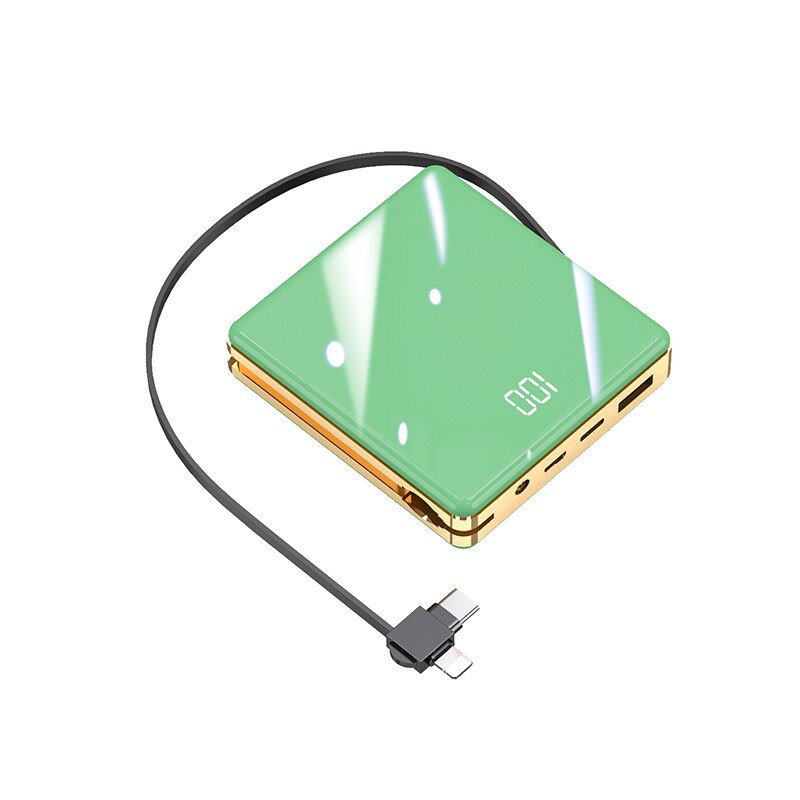 Mini powerbank 10000 mah externe batterij led-verlichting draagbare reis powerbank snel opladen back-up powerbank met kabels: Groente