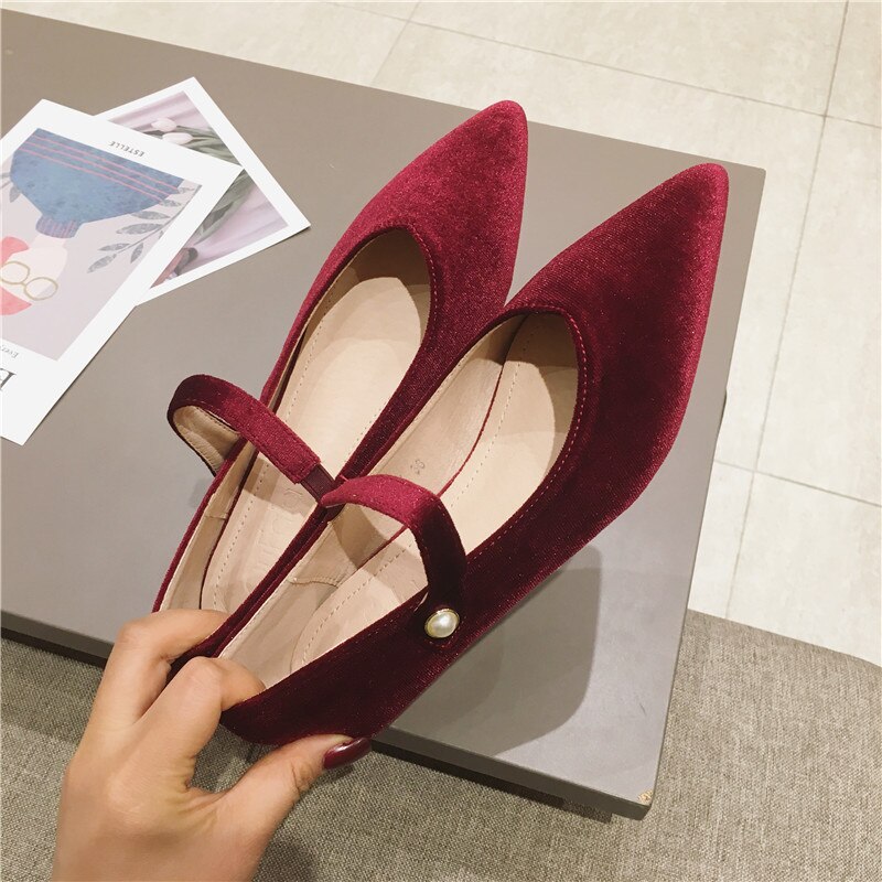 Bröllop spetsad tå flock balett lägenheter kvinnor mockasiner slip on brudtärna skor kvinnor solid grunt elastiskt band ballerina mujer