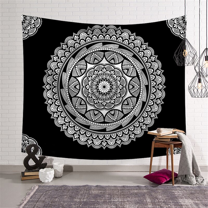 Tapiz de cráneo de Mandala para colgar en la pared, tapices de cambio de fase de Luna, decoración de dormitorio: E