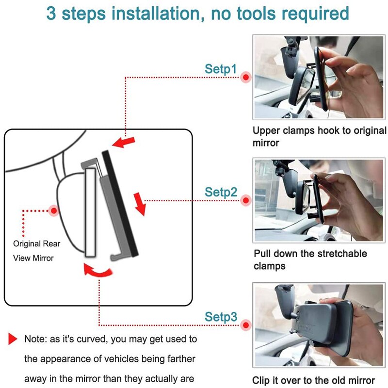 HD Car Rear View Mirror Wide-angle Panoramic Rearview Mirror Auto Reverse Back Parking Reference Rear Mirrors 28cm Car-styling