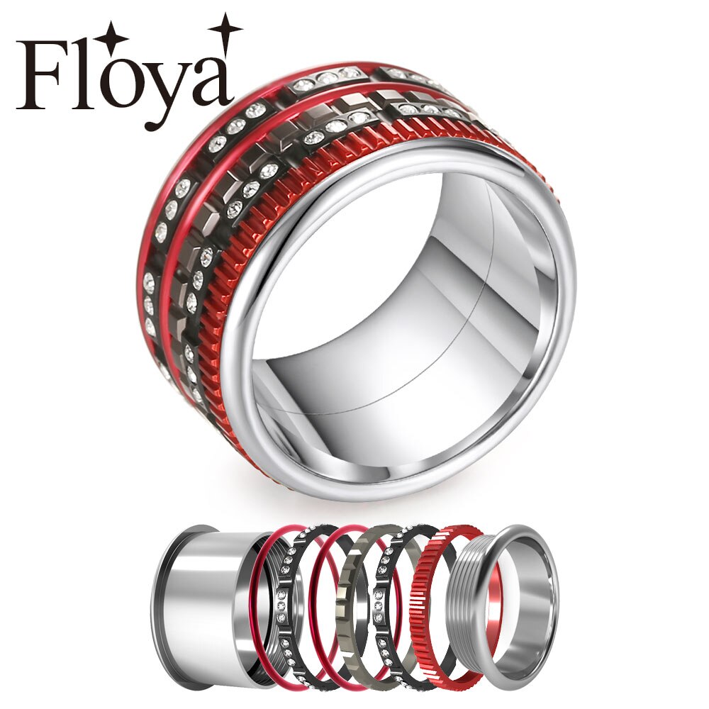 Floya Volledige Zirkoon Band Ringen Mode Boho Lagen Rvs Verwisselbare Wedding Ring Femme Voor Meisjes