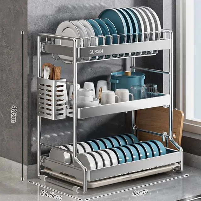 Diskställ köksförvaring rostfritt stål diskställ köksredskap bordsartiklar diskställ ställ: Ljusgrå