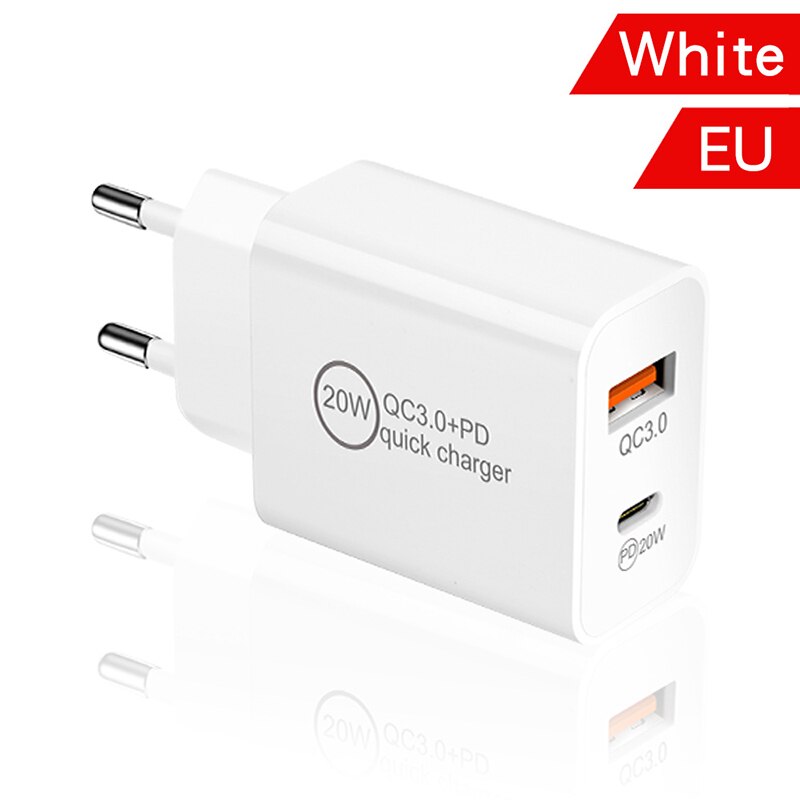 Charge rapide d'origine Apple 20W QC 3.0 PD pour Apple iPhone 12 11 Pro Max Xiaomi Samsung Usb Type C chargeur rapide adaptateur de chargeur de téléphone de voyage: EU-White