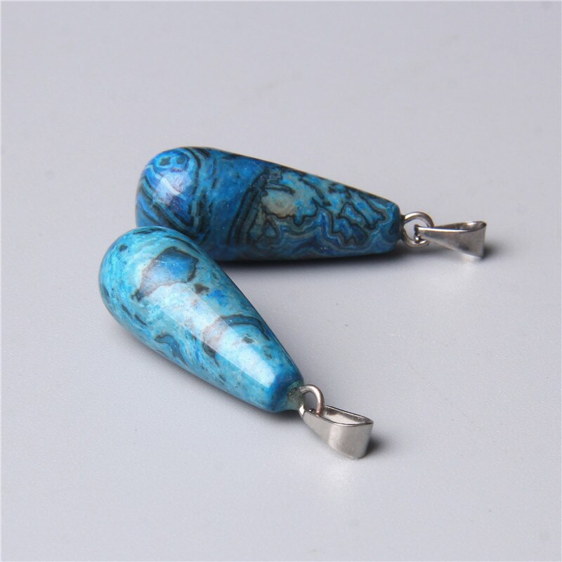 Grande pierre naturelle en forme de goutte d'eau, 5 pièces, pendentif Agates bleu en grès œil de tigre, Style Unique, collier à breloques, bricolage: 21.Orchid Stone
