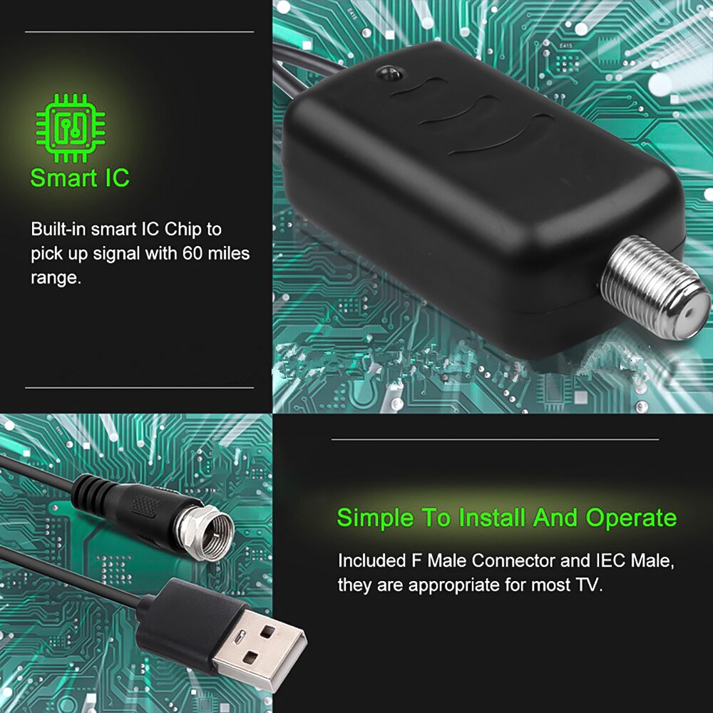 TV Antenna Indoor 4K 25DB High Gain HDTV DTV Box Digital TV Antenna 50M Booster Active Aerial HD Flat