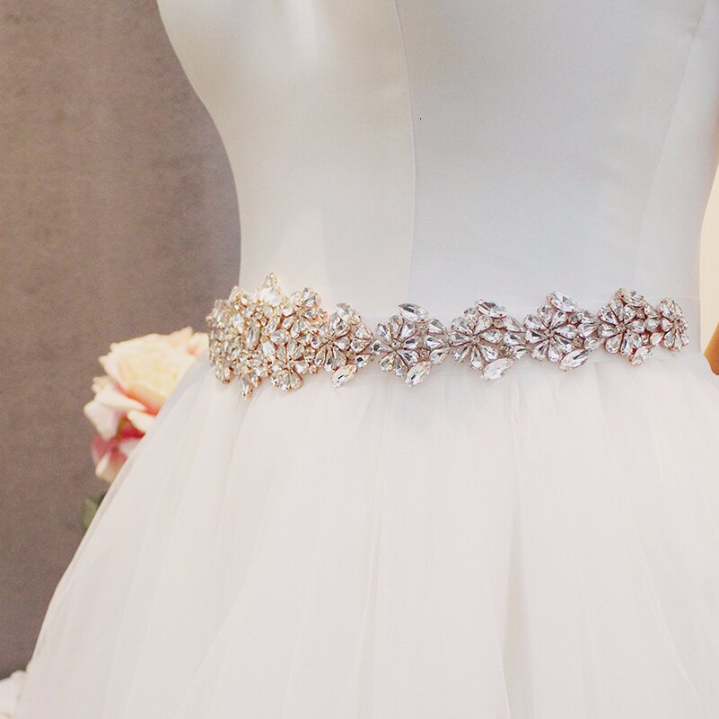Handmade Rhinestone Belt Crystal Wedding Dress Belt Bridal Belt Sash Waist Belt Satin Ribbon Rose Gold Wedding Accessories
