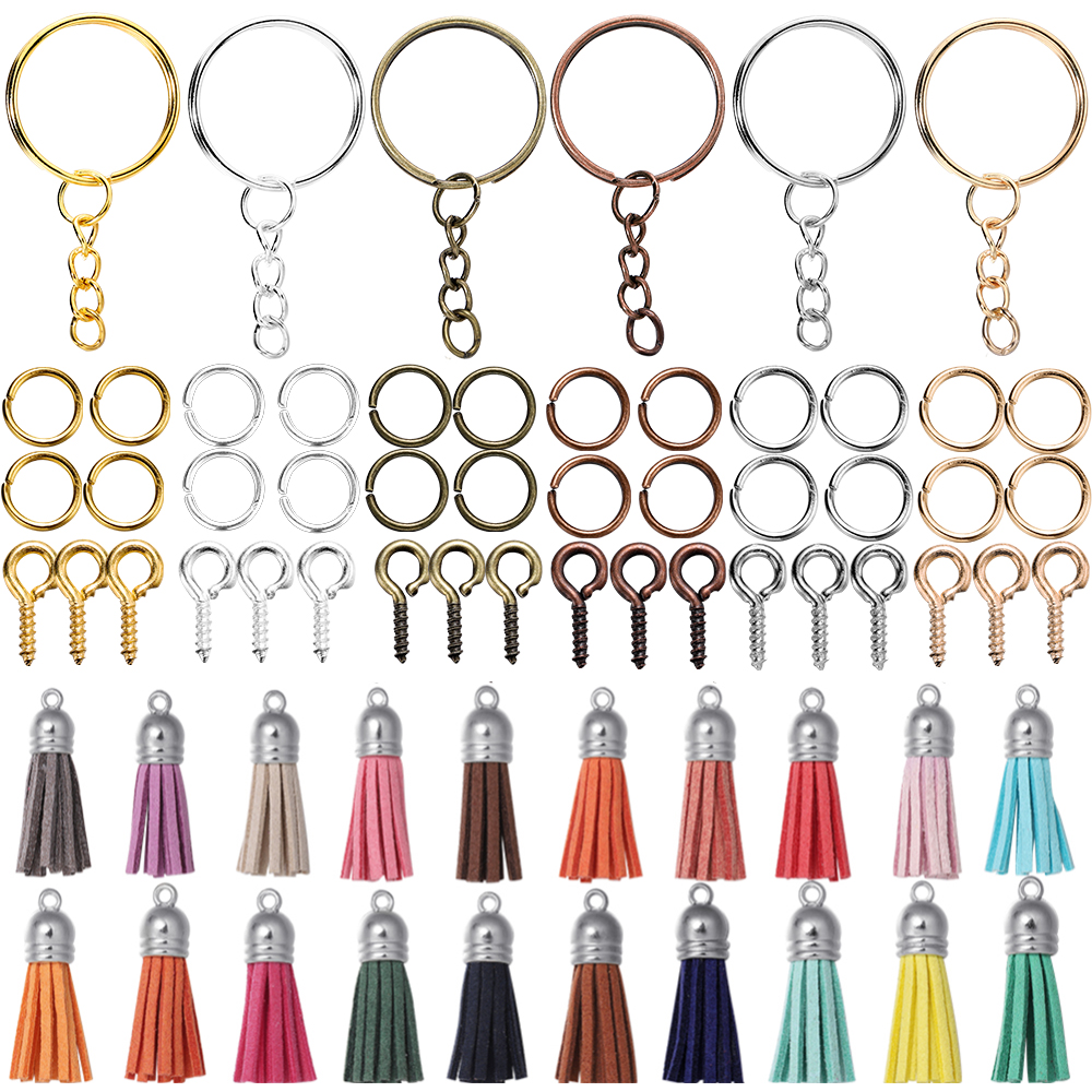 Kits de fabricación de joyas, llavero con borlas coloridas, anillo de salto abierto, juego de alfileres para manualidades, llaveros colgantes de resina, suministros de joyería, 110 Uds.