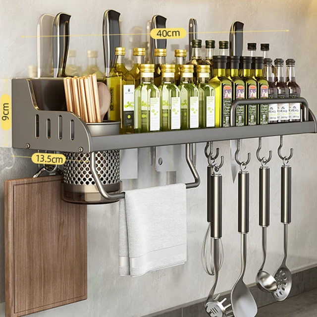 Estante de almacenamiento de cocina, soporte multifuncional para tabla de cortar, estante de pared para especias, estante para utensilios para cocina, soporte para condimentos, organizar: Amarillo claro