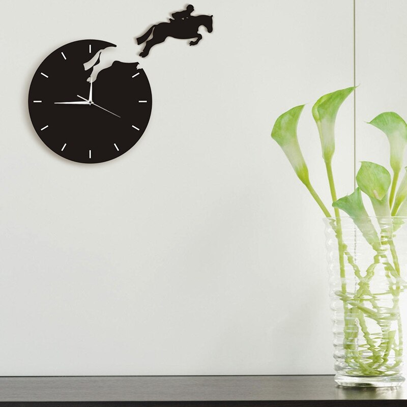 Art Decor Horseman Jumping Wall Watch Rider on Horseback Jumping Horse Clocks 3D Wall Clock Horse Riding